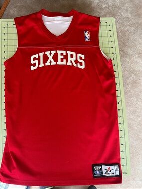 NBA Sixers White Basketball Jersey with Red and Blue Trim